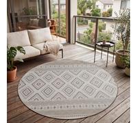 Paco Home Tapis Intérieur & Extérieur Balcon Terrasse Cuisine Motif Ethnique Boho Moderne, Dimension:160 cm Rond, Couleur:Beige 2