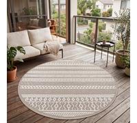 Paco Home Tapis Intérieur & Extérieur Balcon Terrasse Cuisine Motif Ethnique Boho Moderne, Dimension:80 cm Rond, Couleur:Beige
