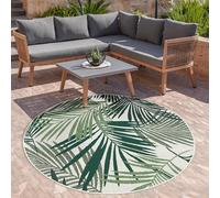 Paco Home Tapis Intérieur & Extérieur Tissage À Plat Jungle Découpé Design Palmiers Floral Vert, Dimension:160 cm Rond