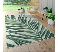 Paco Home Tapis Intérieur Extérieur Vert Beige Motif Palmier Terrasse Balcon Tissage Plat 80x150 cm