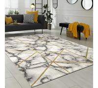 Paco Home Tapis Poil Ras Gris Doré Doux Salon Aspect Marbré Différents Designs, Dimension:120x170 cm, Couleur:Or 4