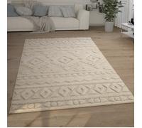 Paco Home Tapis Poils Longs Salon Shaggy Aspect 3D Ethnique Boho Look Vintage Doux Crème 80x150 cm