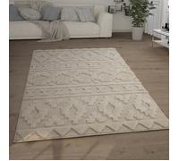 Paco Home Tapis Poils Longs Salon Shaggy Aspect 3D Ethnique Scandinave Doux Crème Beige 60x100 cm