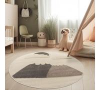 Paco Home Tapis pour Chambre d'enfant Effet 3D Tapis de Jeu Robuste Tons naturels, Dimension:120 cm (Rond), Couleur:Crème