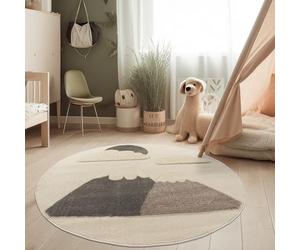 Paco Home Tapis pour Chambre d'enfant Effet 3D Tapis de Jeu Robuste Tons naturels, Dimension:120 cm (Rond), Couleur:Crème