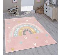 Paco Home Tapis pour Enfant Chambre d'enfant Fille Garçon Différents Motifs Et Tailles, Dimension:120 cm Rond, Couleur:Rose Blanc