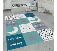 Paco Home Tapis pour Enfant Tapis Chambre Enfant Étoile Lune Et Carreaux, Dimension:180x280 cm, Couleur:Turquoise