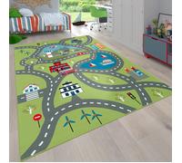 Paco Home Tapis pour enfants, Tapis de jeu pour chambres d'enfants, Avec motif de rue, En vert Vert 100x200 cm