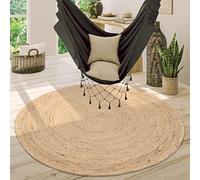 Paco Home Tapis Rond Salon Jute Motif Ethnique Boho Moderne Fait Main Tapis Naturel, Dimension:100 cm Rond, Couleur:Ivoire 2