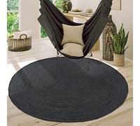 Paco Home Tapis De Salon Rond Poils Ras Fait Main Motif Monochrome Moderne Gris 80 cm rond