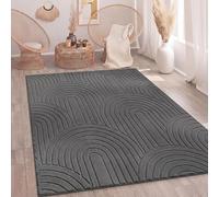 Paco Home Tapis Salon Chambre à Coucher Moelleux Uni Aspect 3D Entretien Facile Design Moderne Lavable Anthracite, Dimension:160x220 cm