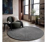 Paco Home Tapis de salon Chambre à coucher Tapis à poils longs Doux Lavable Uni Aspect 3D Anthracite Gris foncé 120 cm rond