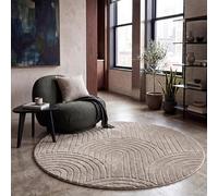Paco Home Tapis Salon Chambre à Coucher Moelleux Uni Aspect 3D Entretien Facile Design Moderne Lavable Taupe, Dimension:120 cm Rond