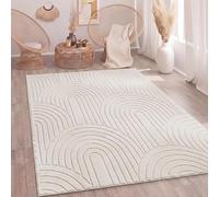 Paco Home Tapis Salon Chambre Adulte Poil Long Shaggy Motif Scandinave Motif Boho Arc-en-Ciel Lavable Beige Crème, Dimension:240x340 cm