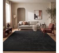 Paco Home Tapis Salon Chambre Adulte Poils Ras Lavable en Machine Uni Moelleux, Dimension:160 cm Rond, Couleur:Noir