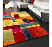 Paco Home Tapis Salon Chambre Adulte Poils Ras Moderne Vintage Motif Abstrait Multicolore, Dimension:200x290 cm, Couleur:Multicolore