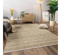 Paco Home Tapis Salon Chambre Adulte Poils Ras Motif Boho Motif Scandinave, Dimension:120x160 cm, Couleur:Naturelle