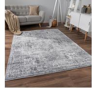 Paco Home Tapis Salon Chambre Adulte Poils Ras Motif Oriental Ornements Moelleux Vintage Gris 80x150 cm
