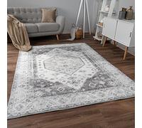 Paco Home Tapis Salon Chambre Adulte Poils Ras Motif Oriental Ornements Moelleux Vintage Moderne avec Bordure, Dimension:80x150 cm, Couleur:Gris 2