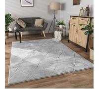 Paco Home Tapis Salon Chambre Adulte Poils Ras Scandinave Losange Uni 3D Moelleux Gris 60x100 cm