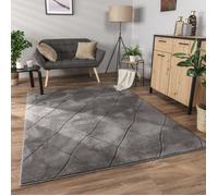 Paco Home Tapis Salon Chambre Adulte Poils Ras Scandinave Motif Losange Uni 3D Moelleux Antracite Gris foncé 120x160 cm