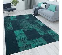 Paco Home Tapis Salon Chambre Adulte Poils Ras Vintage Motif Oriental Ornements, Dimension:80x150 cm, Couleur:Turquoise