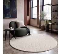 Paco Home Tapis Salon Chambre Poils-Hauts Design Scandinave Uni Style Boho Abstrait 3D Moelleux Lavable Décoration Crème, Dimension:120 cm Rond