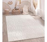 Paco Home Tapis Salon Chambre Poils-Hauts Scandinave Boho Style Géométrique Abstrait Uni Moelleux 3D Lavable Crème, Dimension:200x280 cm