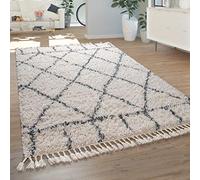 Paco Home Tapis Salon, Chambre/Poils Longs Shaggy Motifs Coloris Et Tailles Variés, Dimension:60x100 cm, Couleur: Crème 12