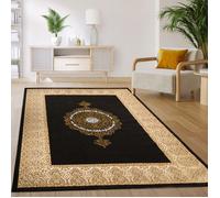 Paco Home Tapis Salon Chambre Vintage Oriental Motif Abstrait Noir Or Or 160x220 cm