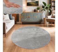 Paco Home Tapis Salon Fausses Fourrures Doux Lavable Moderne Élégant Facile À Entretenir Effet Fourrure Uni Brillant Douillet À Poils Longs, Dimension:160 cm Rond, Couleur:Gris