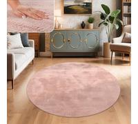 Paco Home Tapis Salon Fausses Fourrures Doux Lavable Moderne Élégant Facile À Entretenir Effet Fourrure Uni Brillant Douillet À Poils Longs, Dimension:80 cm Rond, Couleur:Pink