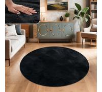 Paco Home Tapis Salon Fausses Fourrures Doux Lavable Moderne Élégant Facile À Entretenir Effet Fourrure Uni Brillant Douillet À Poils Longs, Dimension:80 cm Rond, Couleur:Noir