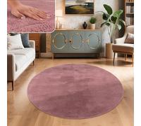 Paco Home Tapis Salon Fausses Fourrures Doux Lavable Moderne Élégant Facile À Entretenir Effet Fourrure Uni Brillant Douillet À Poils Longs, Dimension:80 cm Rond, Couleur:Violet Rose