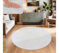 Paco Home Tapis Salon Fausses Fourrures Doux Lavable Moderne Élégant Facile À Entretenir Effet Fourrure Uni Brillant Douillet À Poils Longs, Dimension:100 cm Rond, Couleur:Blanc
