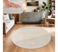 Paco Home Tapis Salon Fausses Fourrures Doux Lavable Moderne Élégant Facile À Entretenir Effet Fourrure Uni Brillant Douillet À Poils Longs, Dimension:100 cm Rond, Couleur:Crème