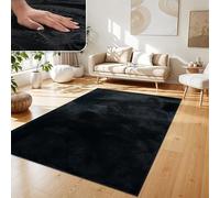 Paco Home Tapis Salon Fausses Fourrures Doux Lavable Moderne Élégant Facile À Entretenir Effet Fourrure Uni Brillant Douillet À Poils Longs, Dimension:120x160 cm, Couleur:Noir