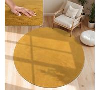 Paco Home Tapis Salon Moelleux Ultra Doux à Poils Courts - Antidérapant, Lavable, Confort Idéal pour Salon et Chambre, Dimension:80 cm Rond, Couleur:Jaune