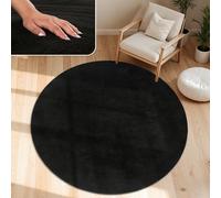 Paco Home Tapis Salon Moelleux Ultra Doux à Poils Courts - Antidérapant, Lavable, Confort Idéal pour Salon et Chambre, Dimension:160 cm Rond, Couleur:Noir