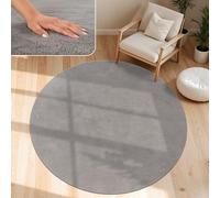 Paco Home Tapis Salon Moelleux Ultra Doux à Poils Courts - Antidérapant, Lavable, Confort Idéal pour Salon et Chambre, Dimension:160 cm Rond, Couleur:Gris