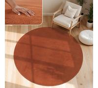 Paco Home Tapis Salon Moelleux Ultra Doux à Poils Courts - Antidérapant, Lavable, Confort Idéal pour Salon et Chambre, Dimension:160 cm Rond, Couleur:Cuivre
