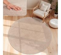 Paco Home Tapis Salon Moelleux Ultra Doux à Poils Courts - Antidérapant, Lavable, Confort Idéal pour Salon et Chambre, Dimension:200 cm Rond, Couleur:Beige