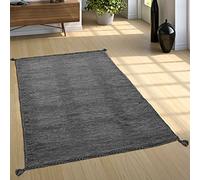 Paco Home Tapis Salon Nature Franges Moderne 100% Coton, Dimension:80x150 cm, Couleur:Gris