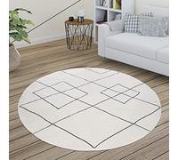 Paco Home Tapis Salon Scandinave Motif Diamant Moderne Blanc Différents Designs Tailles, Dimension:120 cm Rond, Couleur:Blanc