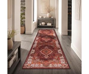 Paco Home Tapis Salon Vintage Retro Oriental Poils Courts Antiderapant Surface Douce Facile Entretien Chambre Salle a Manger, Couleur:Rouge-Orange, Dimension:80x150 cm