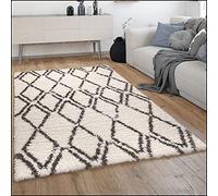 Paco Home Tapis Shaggy Tapis De Salon Shaggy Poil Long Motif Diamant Scandinave Moderne, Dimension:120x160 cm, Couleur:Crème 4