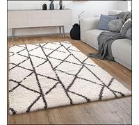 Paco Home Tapis Shaggy Tapis De Salon Shaggy Poil Long Motif Diamant Scandinave Moderne, Dimension:120x160 cm, Couleur:Crème 5