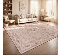 Paco Home Tapis Vintage Boho Moderne Salon Ras Court Lavable Antiderapant Beige Rose 80x150 cm