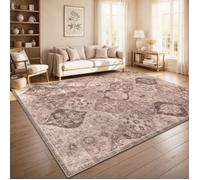 Paco Home Tapis De Salon Vintage Poil Court Style Boho Lavable Antiderapant Entretien Facile Design Retro Moderne, Couleur:Taupe, Dimension:120x160 cm