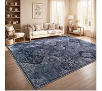 Paco Home Tapis Vintage Boho Moderne Salon Ras Court Lavable Antiderapant Bleu Bleu 160x220 cm